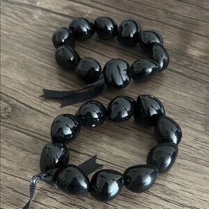 Hawaii Kukui nut Black Beaded Bracelets Set